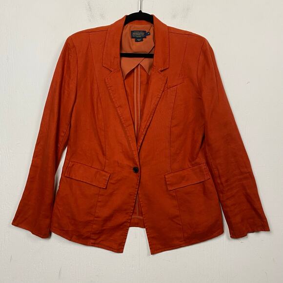 Pendleton Burnt Orange 100% Linen One Button Blazer Size 10 - Picture 1 of 8